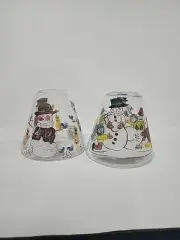 Vintage Hand Painted Clear Glass Lamp Shade Christmas Snowmen Pattern Oddity...