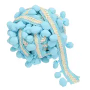 5.5Yards Embroidered Pompoms Trim Ribbon, Pom Poms Trim Ribbon, Blue
