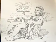 Woman On Beach Surrealist Ink Illustration 11x14 BVC Original Signed Paper Art
