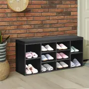 Costway10-Cube Shoe Bench with Padded Cushions and Adjustable Shelves-Grey