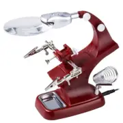 Helping Hand Clip LED Soldering Iron Jewelry Stand Lens Magnifier Red