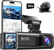 [REDTIGER] F7N 4K Dual Dash Cam with 64GB Card, Built-in WiFi GPS Front 4K/2.5K and Rear 1080P Dual Dash Camera for Cars,3.18 inch Screen,170° Wide Angle, Parking Monitor, Support 256GB Max