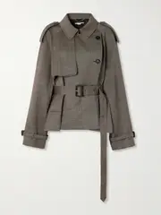 [Stella McCartney] Stella McCartney - Double-breasted Belted Checked Wool-blend Trench Coat - Brown - IT42 IT 42 Brown