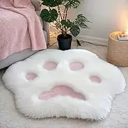 Cat Paw Rug White 24x24 Inch Shaggy Cute Rug Non-Slip Skin-Friendly Breathable Polyester Cat Room Decor for Living Room, Bedroom-