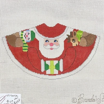 Hand painted Needlepoint canvas Brenda Stofft 3D Santa 4 1/2" 18 ct w/ Stitch Gd