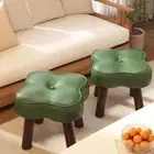 Non-Skid Solid Wood Small Foot Stool PU Leather Shoe Changing Chair Household