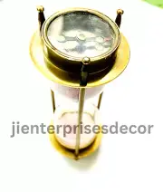 Antique Brass Sand Timer 5 minute with Maritime Compass Pink Sand Hourglass time