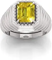[RRVGEM] Yellow Sapphire Ring 7.25 Ratti 6.00 Carat Yellow Pukhraj Ring Silver Plated Ring Adjustable Ring Size 16-22 for Men and Women, Metal, Sapphire