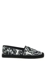 [Dolce & Gabbana] Dolce & Gabbana-Maiolica Flat Shoes Bianco/Nero-Uomo 42
