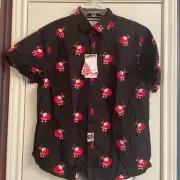Denim & Flower Ricky Singh Button Up Santa Print Short Sleeve Shirt Large NWT