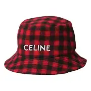 Celine Paris Black Red Checkered Check Wool White Logo Sun Fall Bucket Hat M