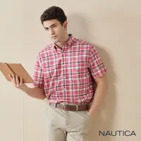 在飛比找Yahoo奇摩購物中心優惠-Nautica 男裝 吸濕排汗材質休閒格紋透氣短袖襯衫-紅色