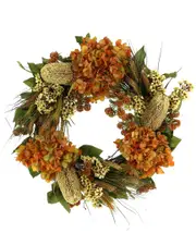 Creative Displays 26" Fall Wreath with Hydrangeas, Lilacs and Wheat