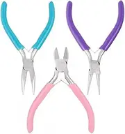 Jewelry Pliers,Kiwinvou 3 Pcs Jewelry Making Tools Kit Set Includs Needle Nose Pliers Round Nose Pliers Diagonal Pliers for Jewelry Making Beading Craft