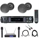 Karaoke Bluetooth Amp/Mixer + (4) 8" Black Ceiling Speakers + Wireless Mics