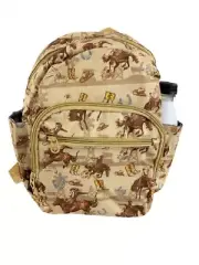 New! WILDWEST HORSE & COWBOY PRINT BACKPACK w/ Three compartments Side pockets