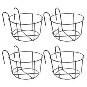 4Pcs Hanging Railing Planters Flower Pot Holders Plant Iron Racks Fence Metal Potted Stand Mounted black