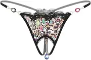 [LINYAXIA] Panties Sexy Diamond Leopard Erotic Underwear Hollow Sexy Lingerie Ladies Underpants Crotchless Thongs Briefs Thong Sexy Body Decorated Chain
