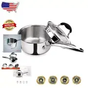 Elegant Tri-Ply Stainless Steel Saucepan with Strainer Lid & Ergonomic Handle
