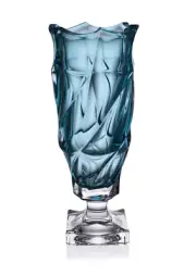 Crystal Glass Footed Vase 15" Flower Vase Aquamarine Bohemia Crystal Gift