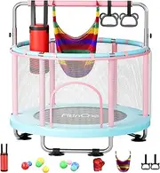 '55'' Toddler Mini Trampoline for Kids, Indoor Outdoor Toys with Swing, 440lbs Baby Kids Trampoline, Gymnastics Bar, Birthday Gifts for Boy Girl Age 1-8'