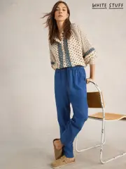 White Stuff Blue Elle Linen Blend 100% Cotton Trousers (AN5668) | $150