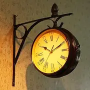 Garden Clock Weatherproof Outdoor Double Sided Paddington Station Wall Clock Outdoor Clock Garden with Outdoor Bracket Indoor Outdoor Decoration Outdoor Garden Clocks Mute Quartz W