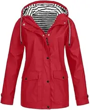 [ADJHDFH] winter jackets,upcoming,women waterproof rain jacket long sleeve lightweight hiking jackets with hood travel zip up raincoat with pockets（a1-red，xl）, A1-red, X-Large