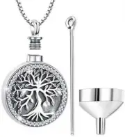 Cremation Jewelry Urn Necklace for Ashes Sterling Silver CZ Tree of Life Pendant