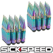 SICKSPEED 32PC NEO CHROME SPIKED ALUMINUM EXTENDED 108MM 3 PC LUG NUTS 14X1.5