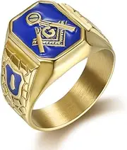 [Yonghao Pavilion] Hip hop Ring Titanium Steel Gold Plated Blue Glue AG Letter Men's Ring Hip hop Jewelry