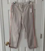 NWT Anthropologie Womens Beige Stretch Relaxed Side Striped Chino Pants Size 28