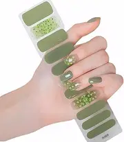 Kintiva Semi-Cured Gel Nail Wraps with UV Lamp Starter Kit, 11 Sizes & 4 Designs (Green)