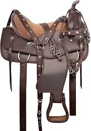 Western Horse Saddle Synthetic Pleasure Trail Barrel Racing Tack Set Brown (14" Seat)