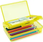 1 Pack Double Layer Hard Pencil Cases, Plastic Translucent Pencil Box with Snap-Tight Lid for Pens, Pencils, School, Stylish Office Supplies Storage Organizer Box,Medium-sized (Yellow)