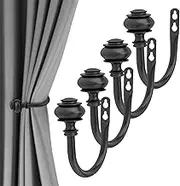 HOJLKLD Curtain Holdbacks, 4 Pack Wall Mounted Window Drapery Tiebacks with Screws, U-Shaped Decorative Curtain Hook Holder for Bedroom, Livingroom, Office (4, Black)