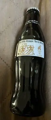 1996 Atlanta Olympics Flame Torch Relay Coca Cola Glass Soda Bottle FULL