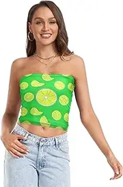 [RPLIFE] Sliced Limes Fun Green Womens Crop Tube Top Strapless Top for Women, Sheer Tube Tops, Trendy Crop Tops (S)