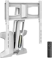 MOUNT-IT! Motorized Fireplace TV Wall Mount | Remote Control Electric Pull Down Mantel Mounting Bracket, Up to 77 Lbs Weight Capacity, Height Adjustable, Swivel, VESA 600x400 Compatible, White