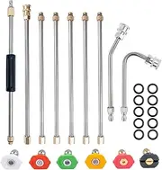 Pressure Washer Extension Wand,10 ft Replacement Lance,Power Washer Lance with Spray Nozzle Tips,2Pcs 30°,120° Curved Rod,1/4''Quick Connect,6Pcs Spray Nozzle Tips and 10Pcs O-Ring,4000 PSI