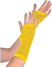 Amscan Long Nylon Fingerless Fishnet Glove, Yellow