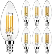 DiCUNO E14 Candle LED Bulb, 4W, 550LM, 40W Equivalent E14 Filament Light Bulb, Warm White 2700K, SES C35 Clear Small Edison Screw Lamp for Chandeliers, Pack of 6