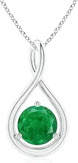 [Angara] Natural Solitaire Round Emerald Infinity Twist Pendant Necklace in Sterling Silver/10ct/14ct Solid Gold for Women | May Birthstone Jewellery for Her