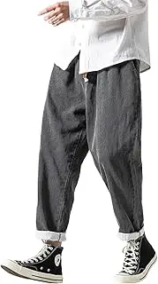 [PRIJOUHE] Men's Casual Capri Pants Elastic Waist Wide Leg Loose Baggy Harem Pants Breathable Summer Beach Shorts