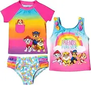 [PAW PATROL] Girls 3 Piece Rash Guard Tankini Swimsuit Set