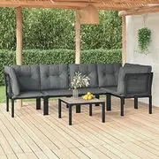 Patio Sets 6 Piece Garden Lounge Set Black and Grey Poly Rattan