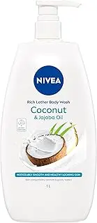 NIVEA Rich Lather Body Wash with Coconut & Jojoba Oil 1L | Gentle & Moisturising Formula | Leaves Skin Feeling Soft | Delicate Coconut Scent | pH Balanced | Suitable for All Skin Types