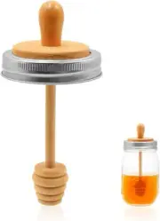 Wooden Mason Jar Honey Dipper with Lids Set - Honey Dipper Wooden Stick for Regu