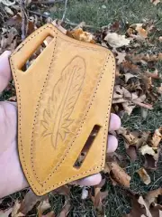 Aj Leather Knife Sheath Pancake Fixed Blade belt Buck knife Case Leaf On It