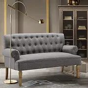 [Rosevera] Hermosa Upholstered Tufted Button Rolled Arm Loveseat Sofa Settee, Standard, Polyester Gray